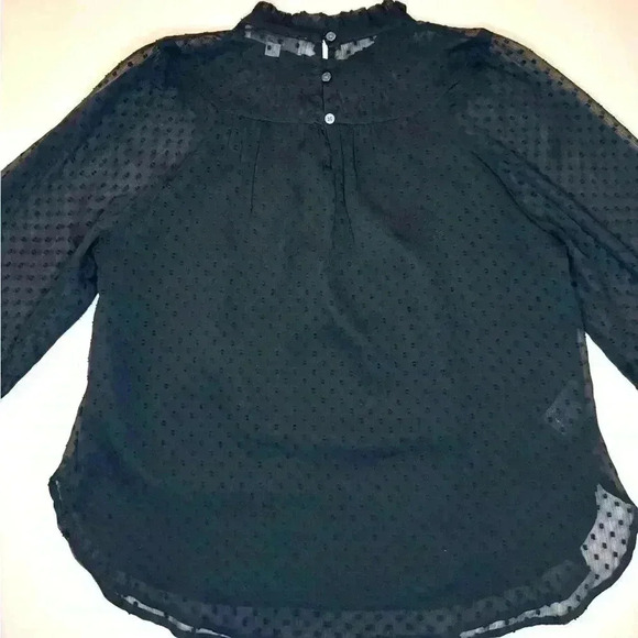 Loft Womens Flocked Dot Ruffle Neck Blouse Size XS Black - Picture 6 of 6